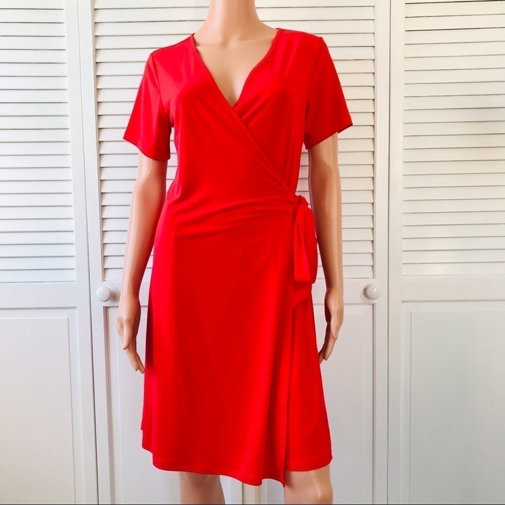 JULIE BROWN Red Marlina Short Sleeve Wrap Dress Size Medium